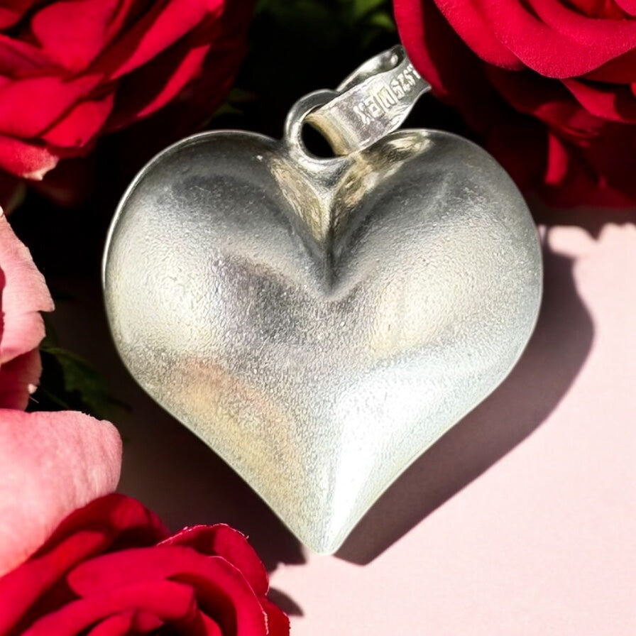 DIJE CORAZON 3 D EN PLATA MEXICANA .925