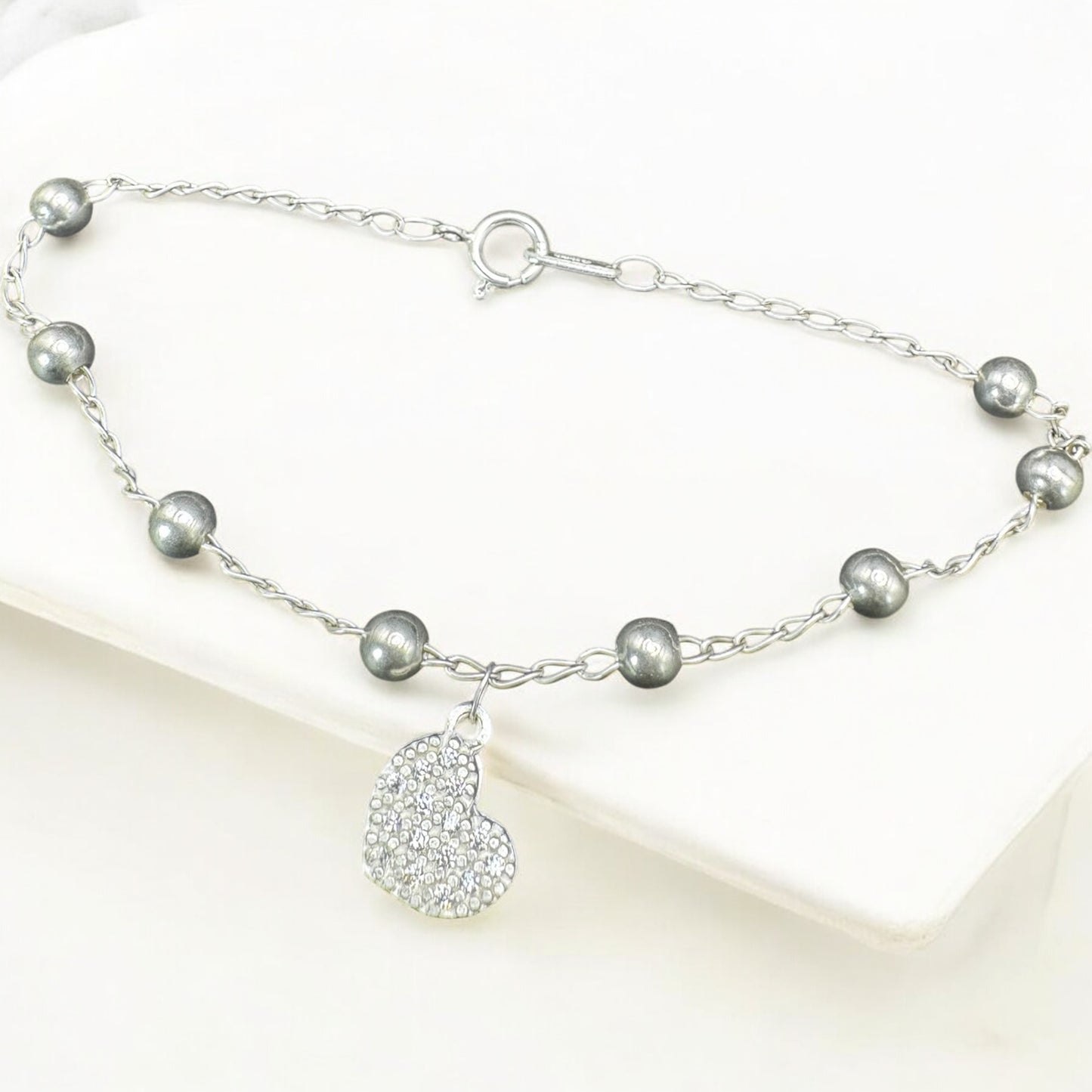 PULSO CORAZON CON BOLITAS EN PLATA MEXICANA .925
