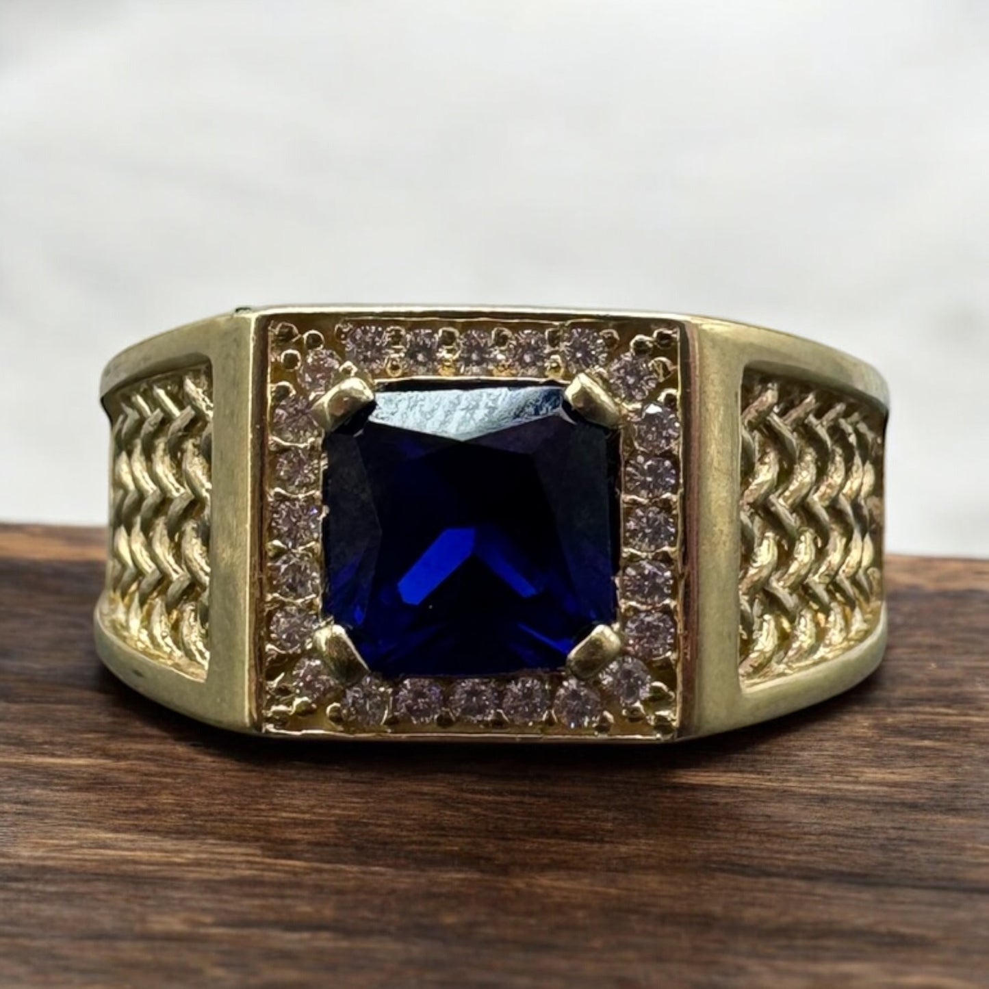 ANILLO PERLA AZUL PARA CABALLERO EN ORO MEXICANO 10 K