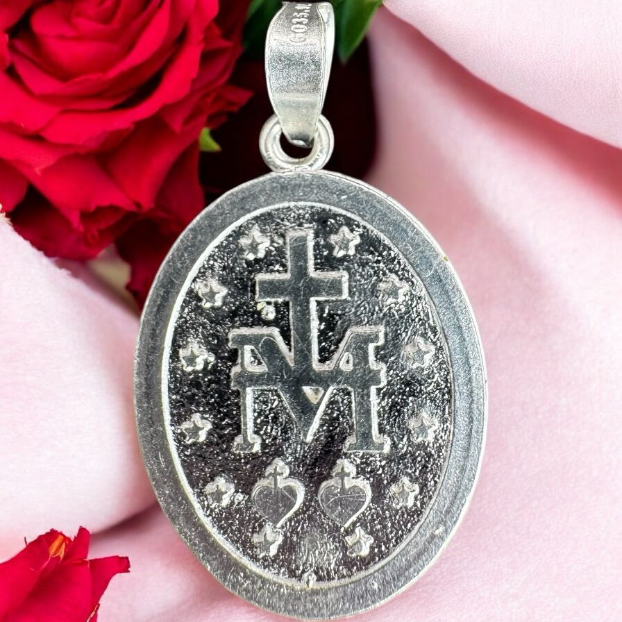 VIRGEN DE LA MEDALLA MILAGROSA EN PLATA MEXICANA .925