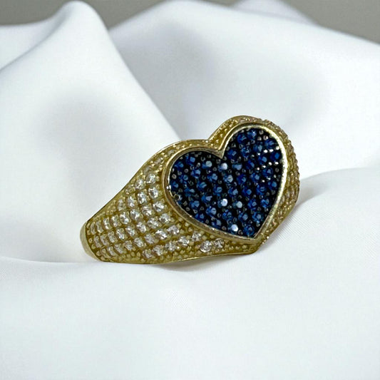 ANILLO CON CORAZON AZUL EN ORO MEXICANO 10 K
