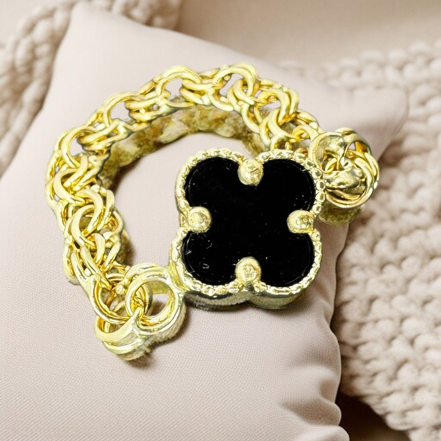 ANILLO TREBOL CON ESLABON CHINO EN ORO MEXICANO 10 K