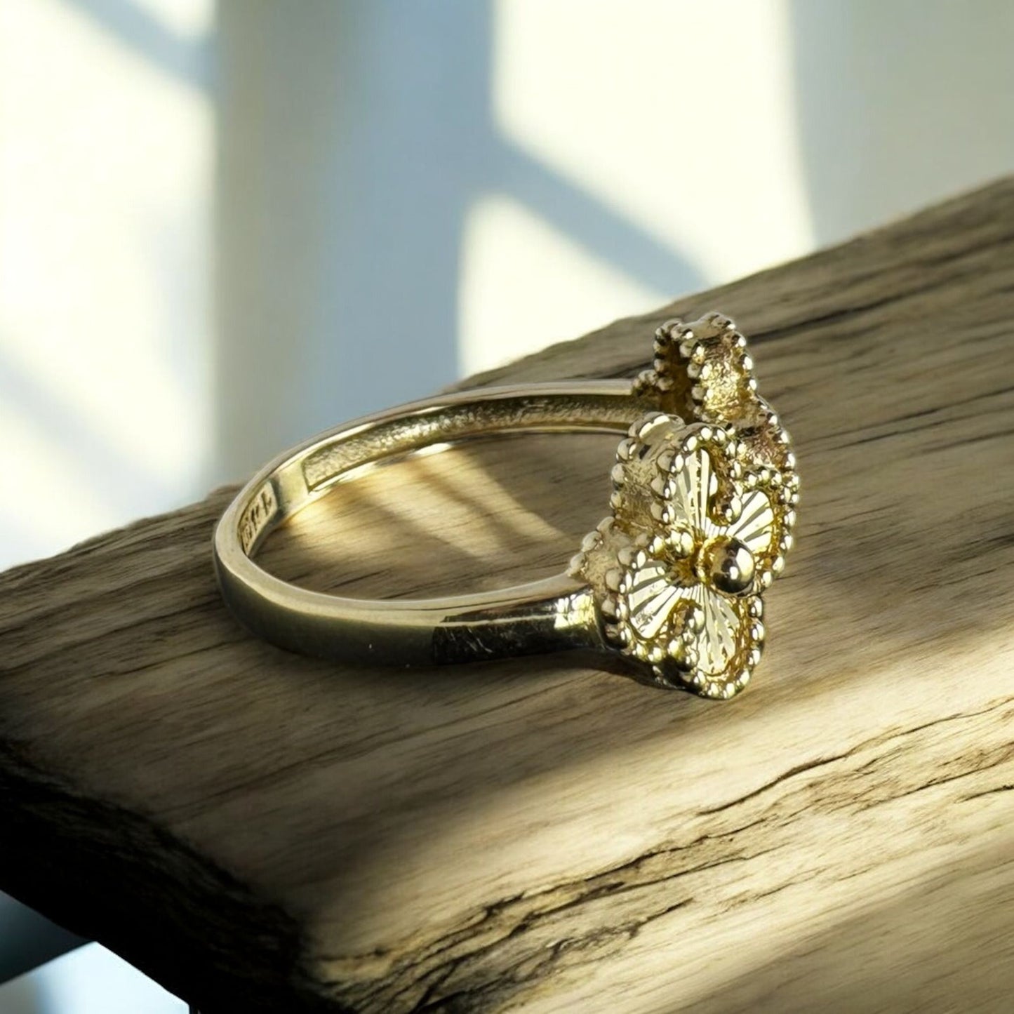 ANILLO DOBLE FLOR EN ORO 14 K