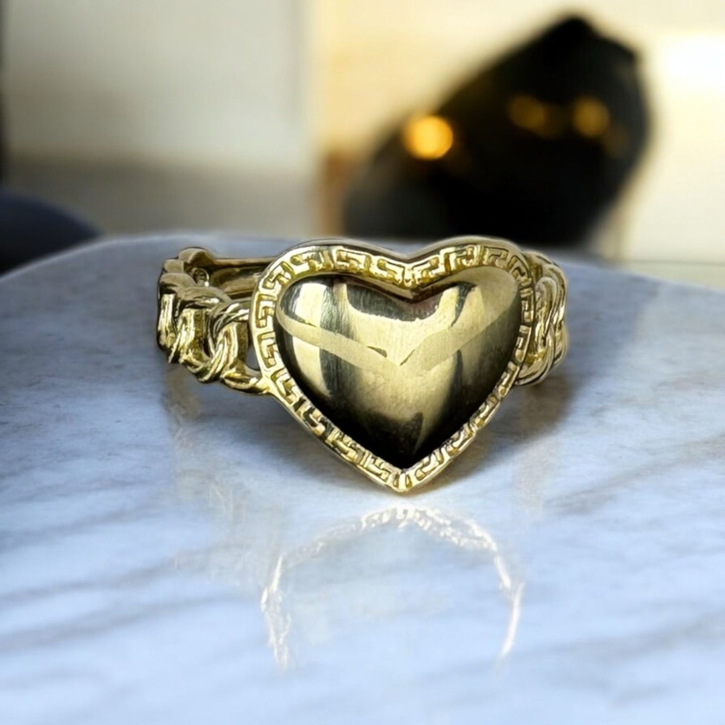 ANILLO ESLABON CHINO CORAZON EN ORO 10 K