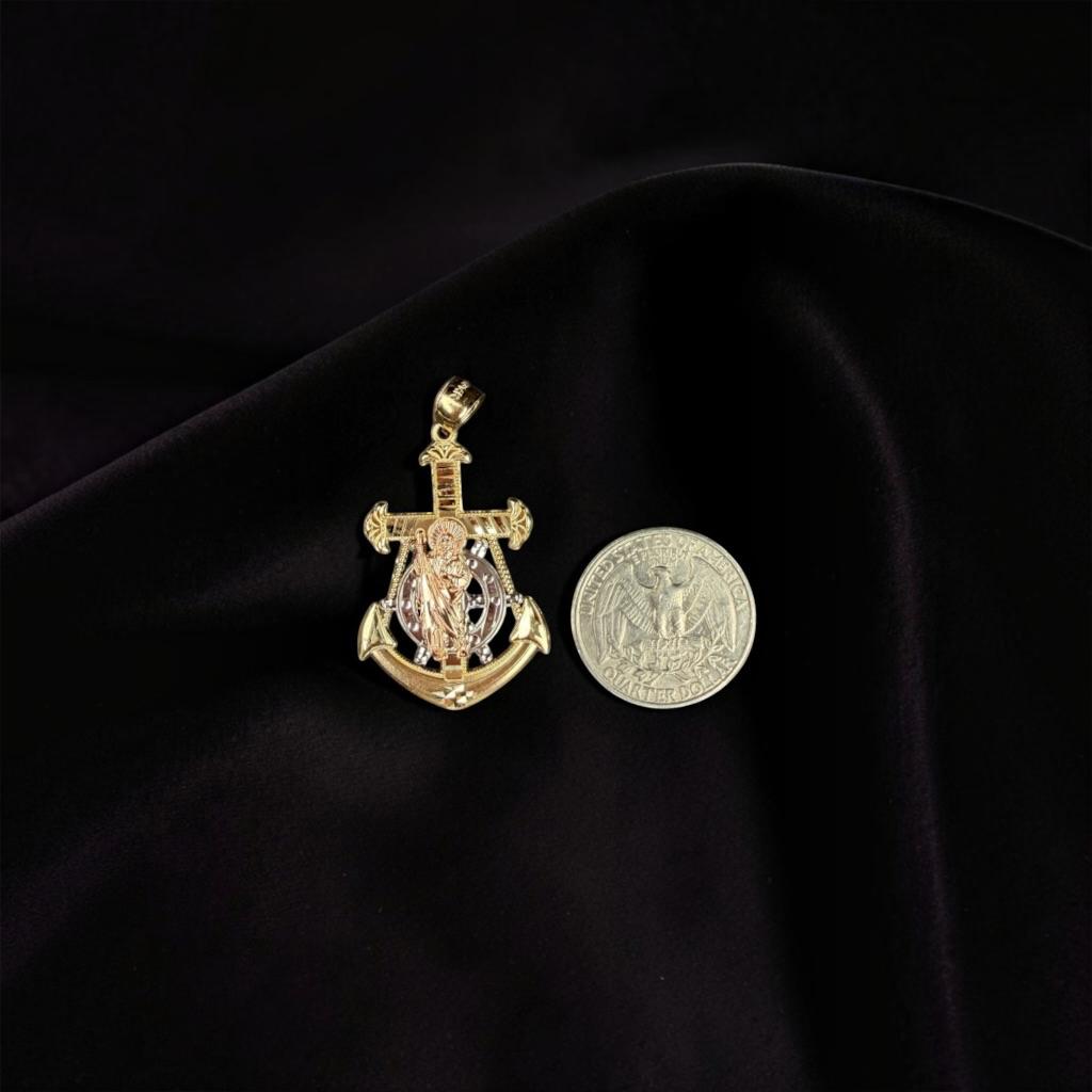 DIJE DE ANCLA CON SAN JUDAS TADEO EN ORO 14 K