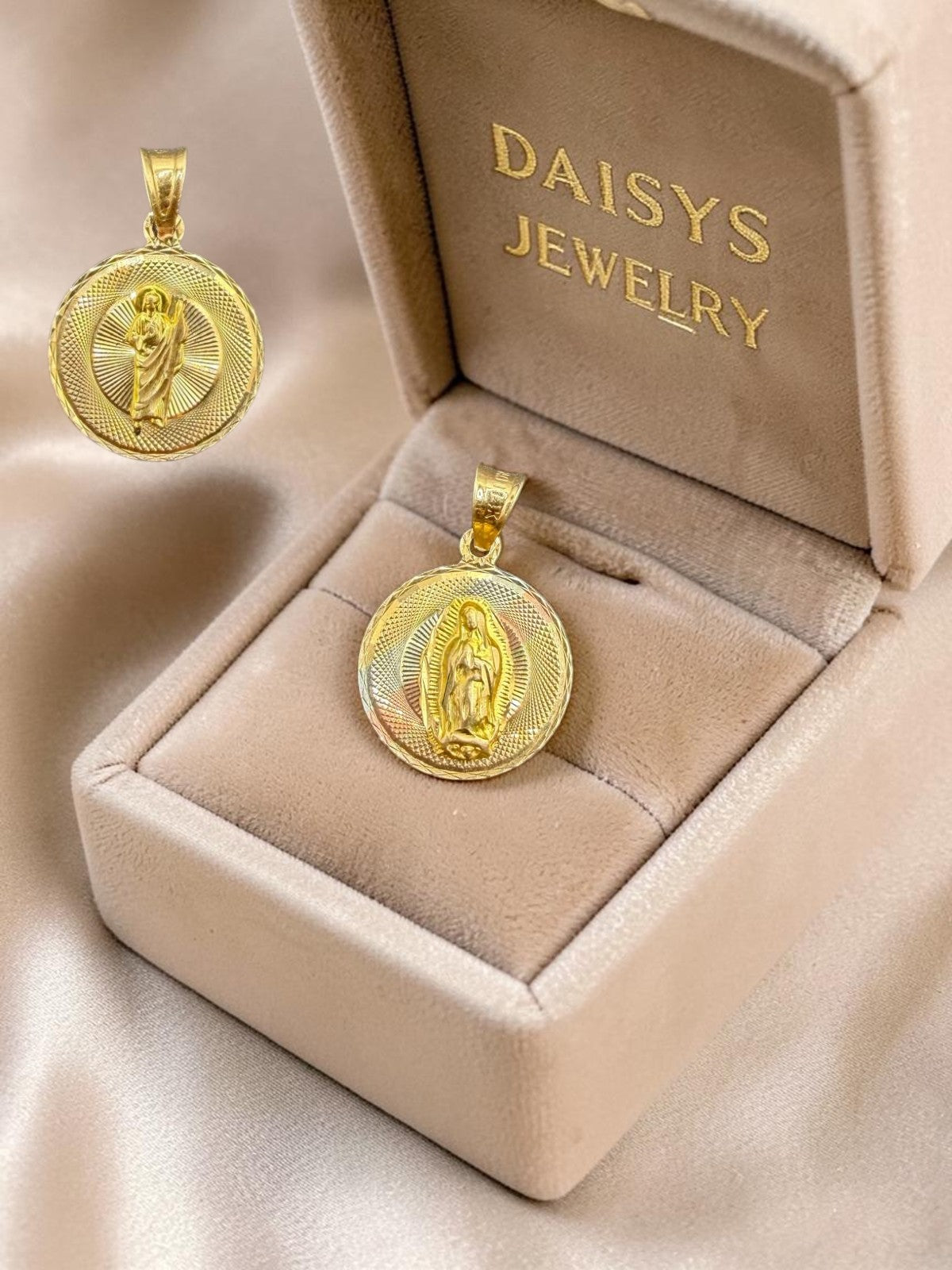 DIJE MINI DOBLE VISTA VIRGEN / SAN JUDAS EN ORO 14 K