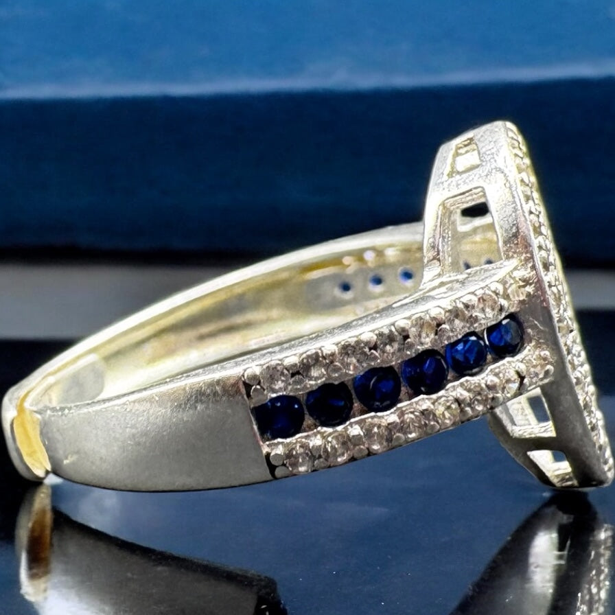 ANILLO GOTA EN COLOR AZUL PLATA MEXICANA .925