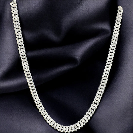 CADENA BARBADA ADIAMANTADA EN PLATA MEXICANA .925