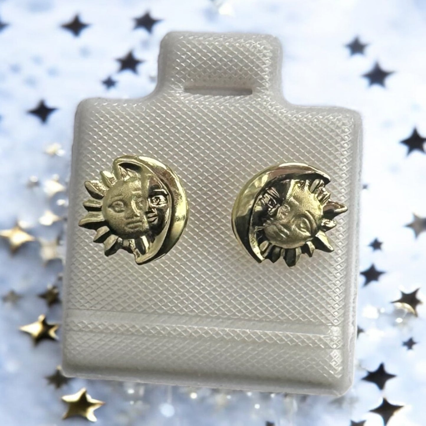 10K Mexican Gold Moon/Sun Stud Earrings