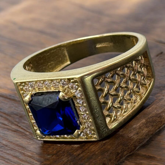 ANILLO PERLA AZUL PARA CABALLERO EN ORO MEXICANO 10 K