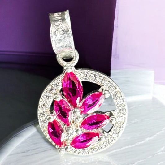 DIJE DE HOJAS ROSAS EN PLATA MEXICANA .925