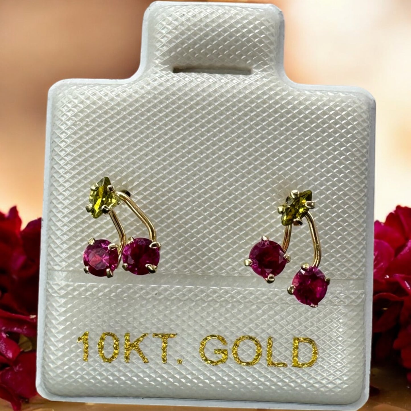 10K Mexican Gold Cherry Stud Earrings