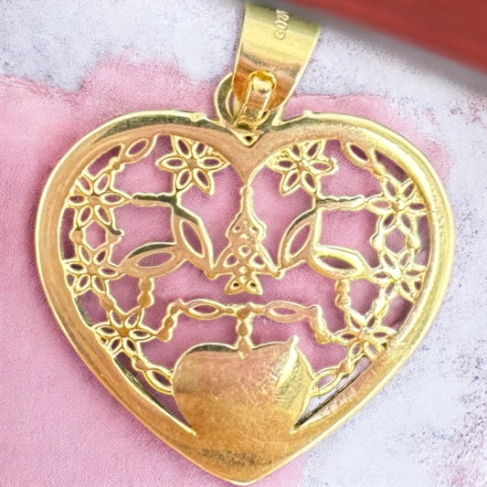 DIJE DE CORAZON CON RAICES DENTRO EN ORO MEXICANO 10 K