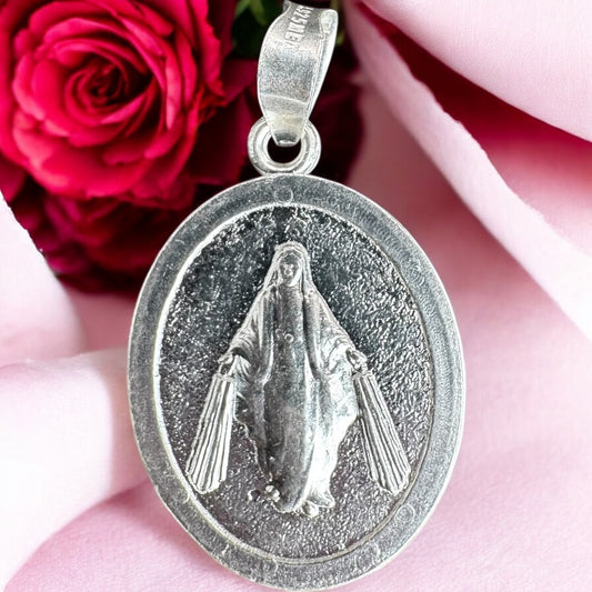 VIRGEN DE LA MEDALLA MILAGROSA EN PLATA MEXICANA .925