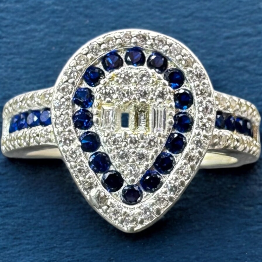 ANILLO GOTA EN COLOR AZUL PLATA MEXICANA .925