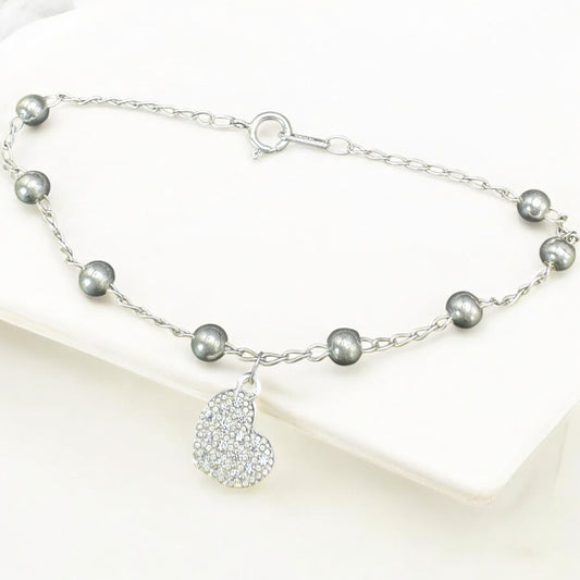 PULSO CORAZON CON BOLITAS EN PLATA MEXICANA .925