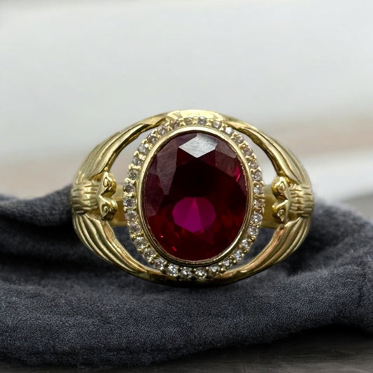 ANILLO DE CABALLERO CON UNA PERLA ROJA EN ORO MEXICANO 10 K