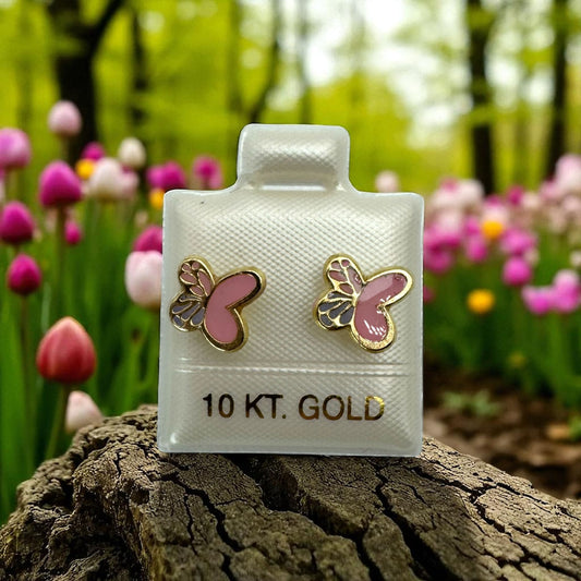 BROQUEL MARIPOSAS EN ORO MEXICANO 10 K
