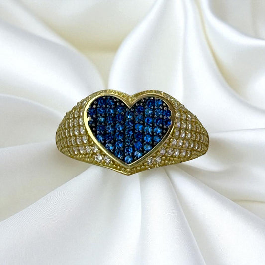 ANILLO CON CORAZON AZUL EN ORO MEXICANO 10 K