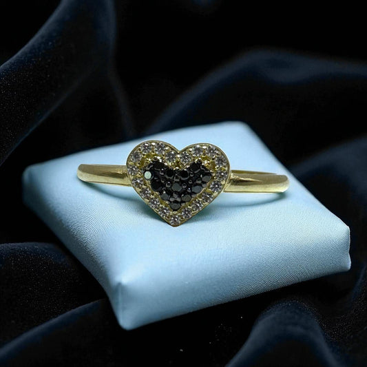 ANILLO DE UN CORAZON EN COLOR NEGRO ORO MEXICANO 10 K