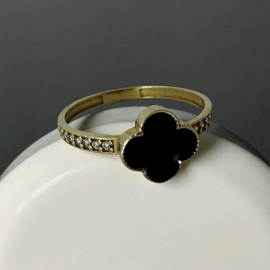 ANILLO TREBOL EN COLOR NEGRO ORO MEXICANO 10 K