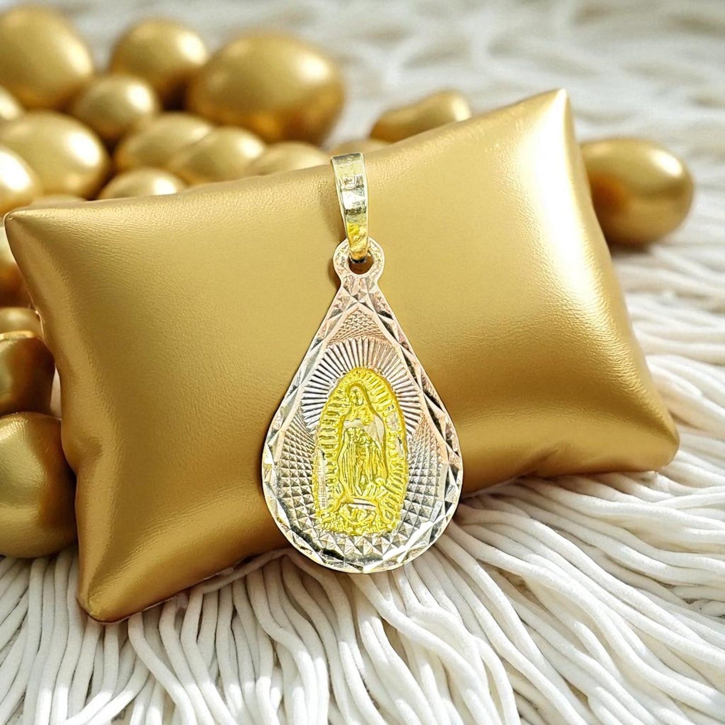 ESCAPULARIOS VIRGEN Y JESUS EN ORO MEXICANO 10 K