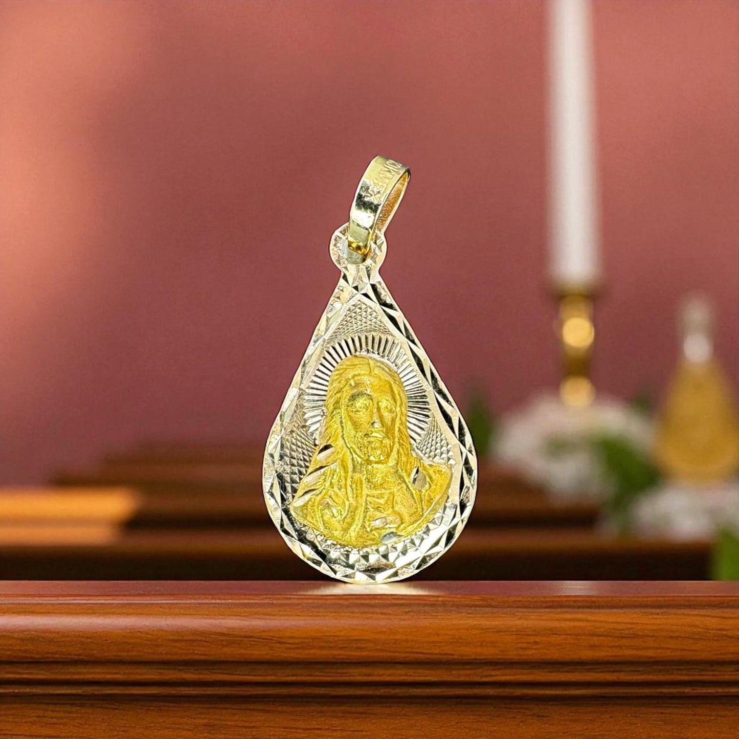 ESCAPULARIOS VIRGEN Y JESUS EN ORO MEXICANO 10 K