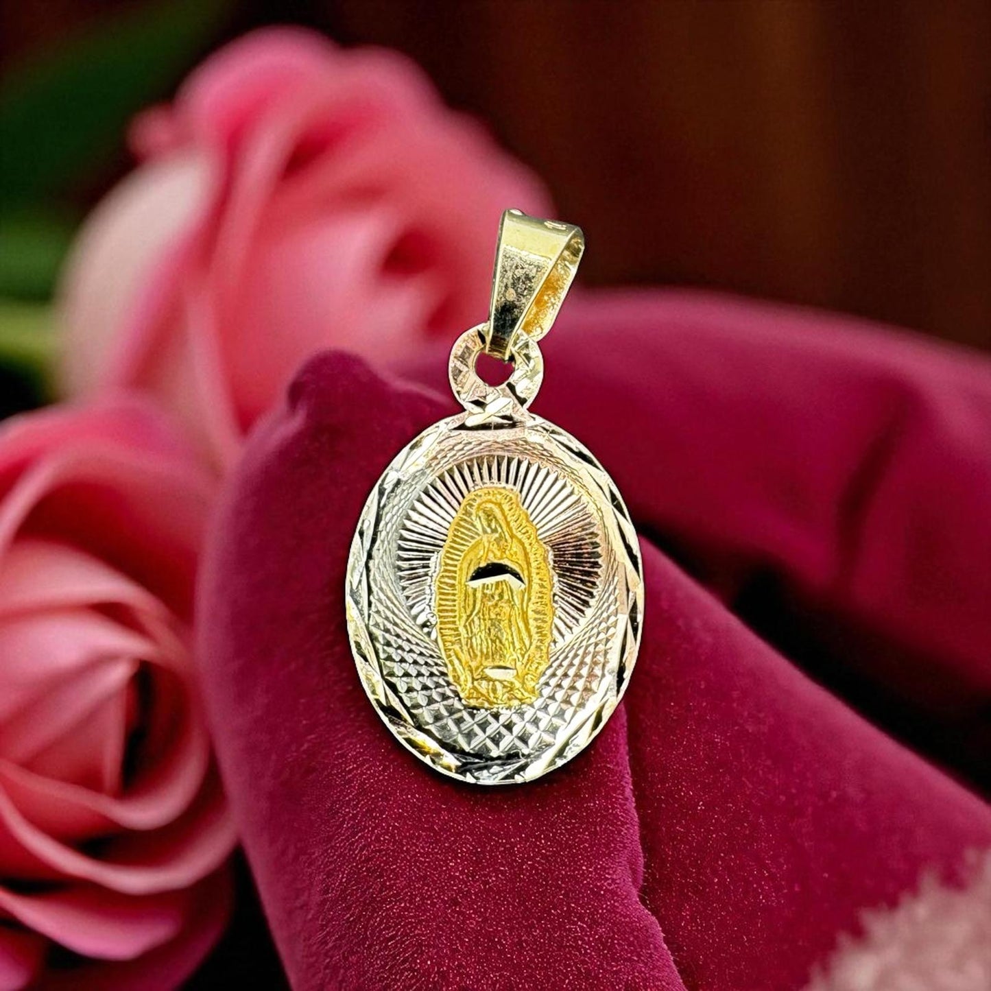 ESCAPULARIOS VIRGEN Y JESUS EN ORO MEXICANO 10 K