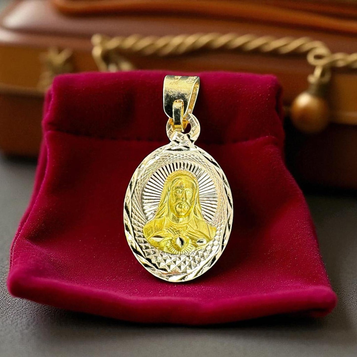 ESCAPULARIOS VIRGEN Y JESUS EN ORO MEXICANO 10 K