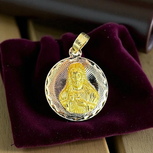 MEDALLA CIRCULAR DE JESUS EN ORO MEXICANO 10 K