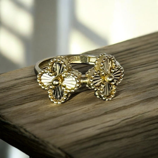 ANILLO DOBLE FLOR EN ORO 14 K