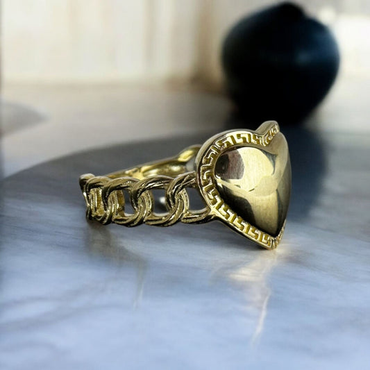 ANILLO ESLABON CHINO CORAZON EN ORO 10 K