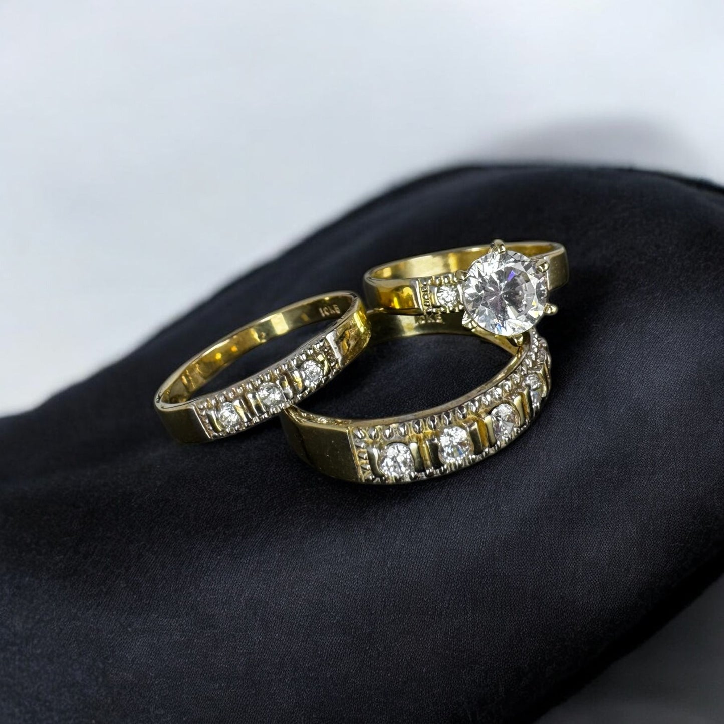 TRIO DE ANILLOS DE MATRIMONIO EN ORO 10 K