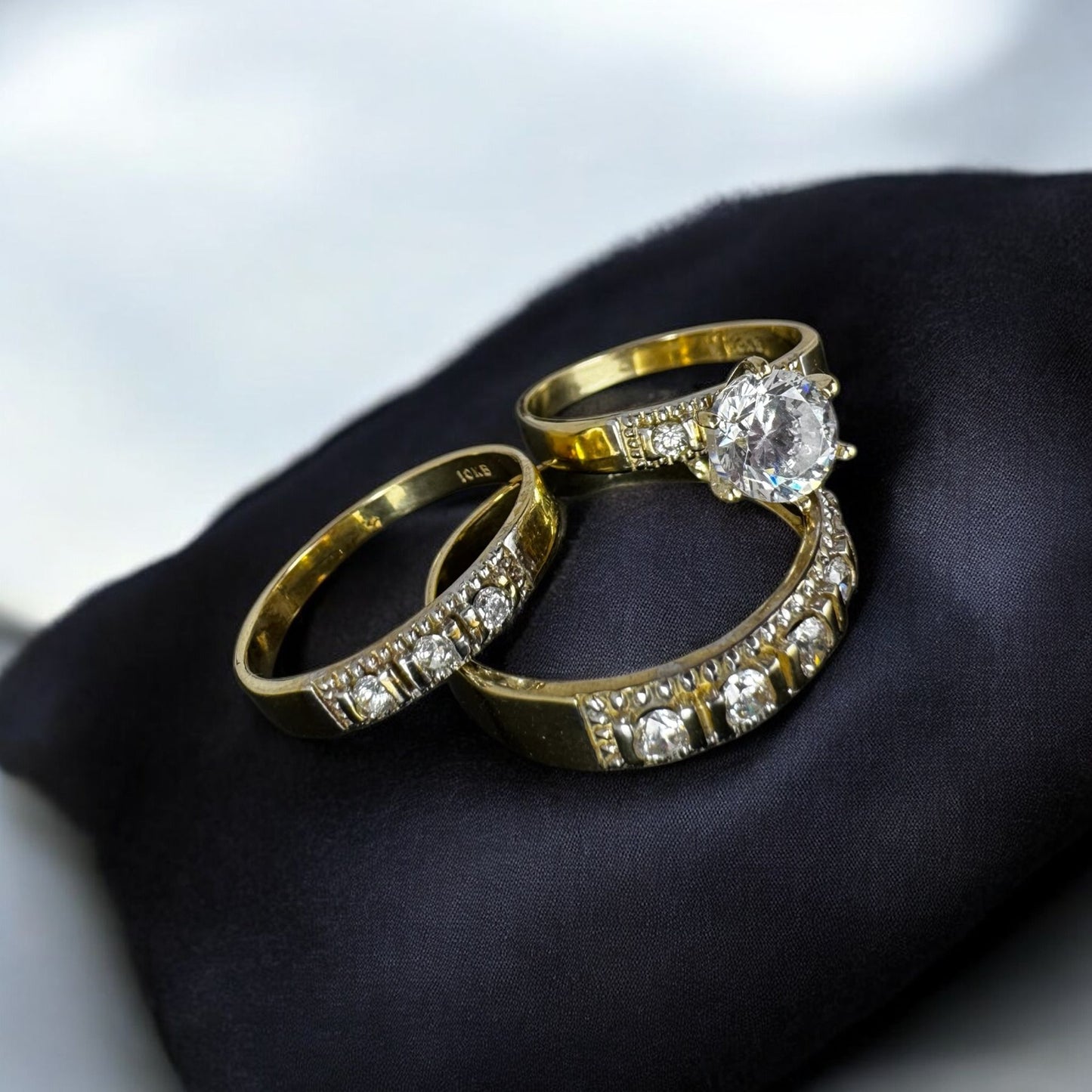 TRIO DE ANILLOS DE MATRIMONIO EN ORO 10 K