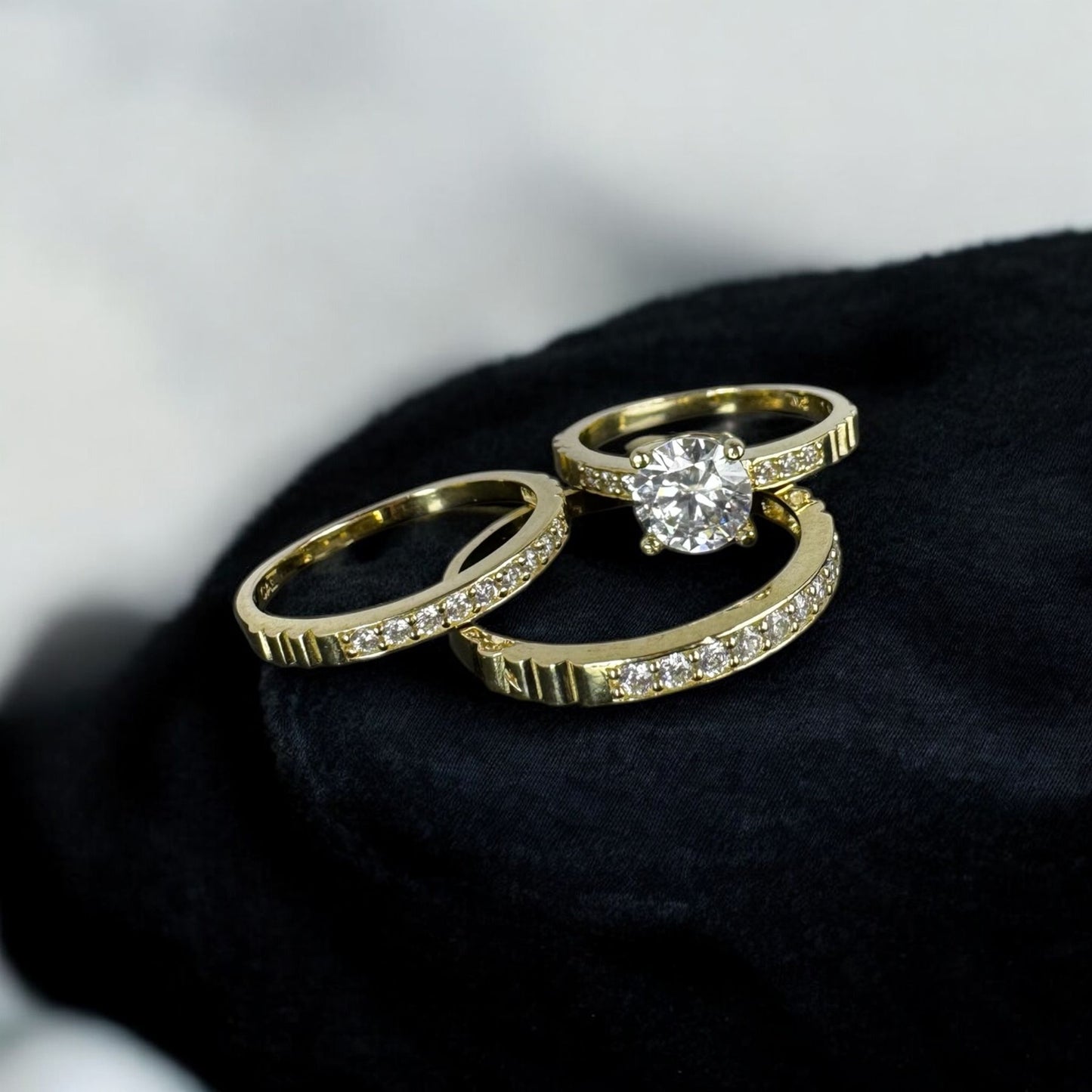 TRIO DE ANILLOS PARA MATRIMONIO EN ORO 10 K