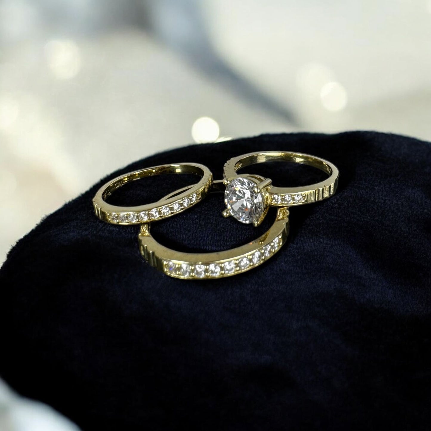 TRIO DE ANILLOS PARA MATRIMONIO EN ORO 10 K