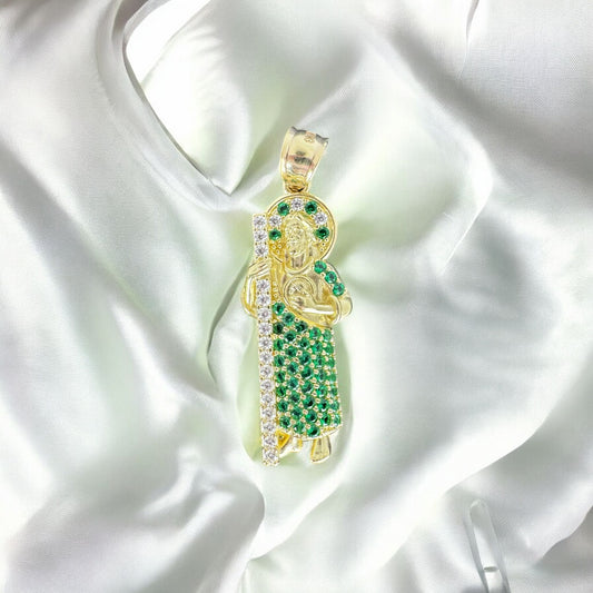 DIJE SAN JUDAS CON CORONA VERDE EN ORO 10 K