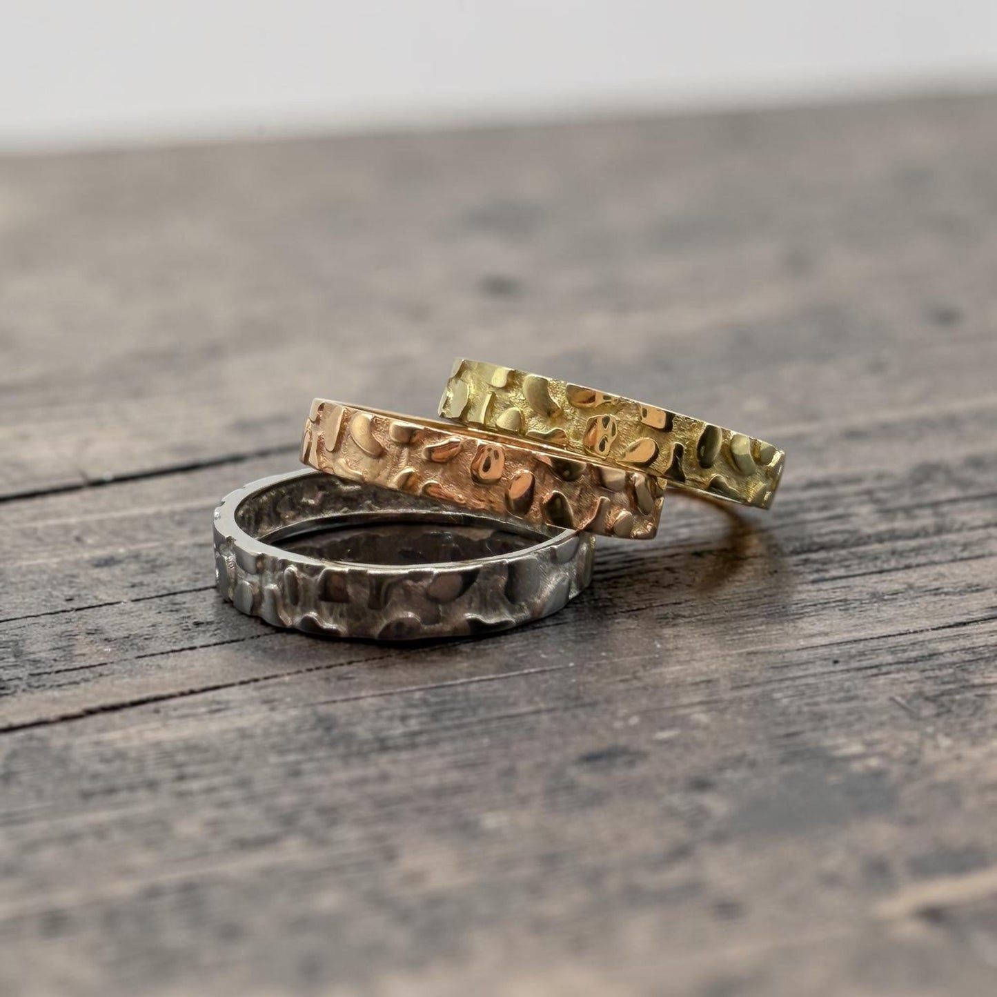 TRIO DE ANILLOS NUGGET 3 OROS MEXICANO 10 K