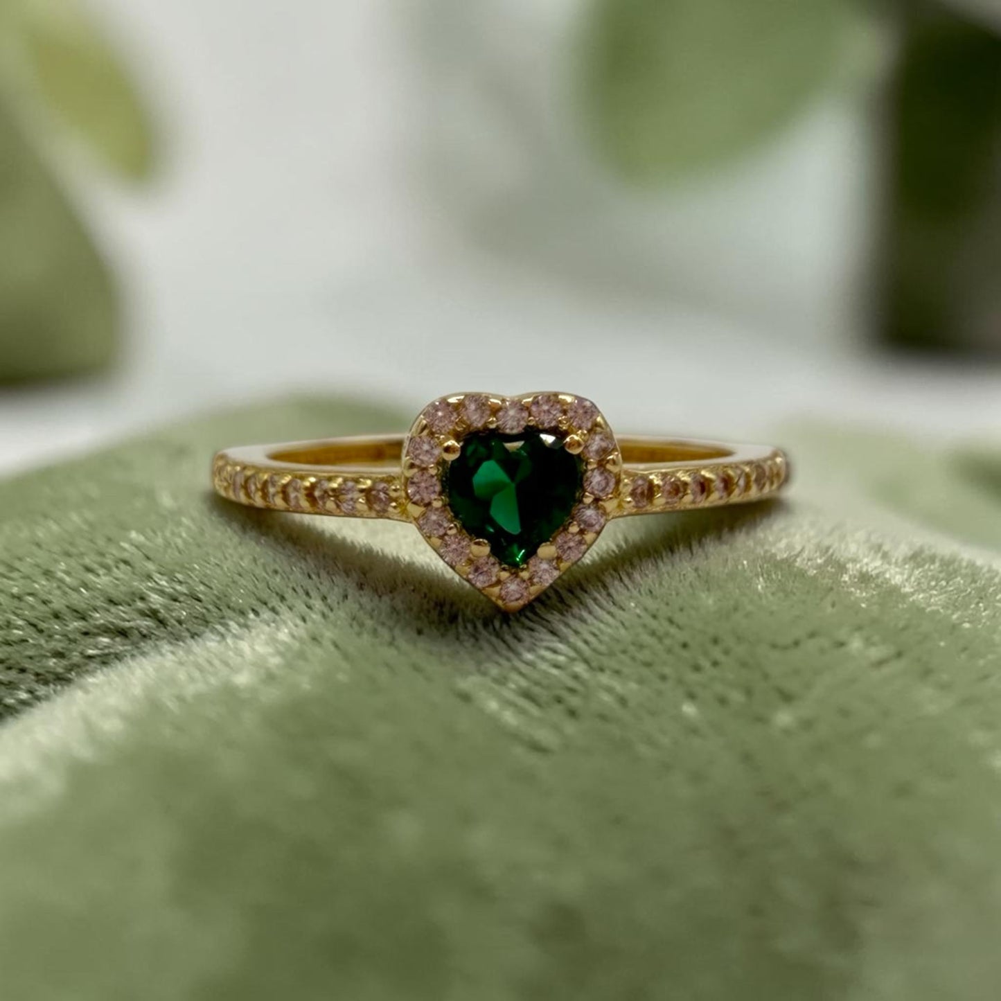 ANILLO DE CORAZON VERDE EN ORO MEXICANO 10 K