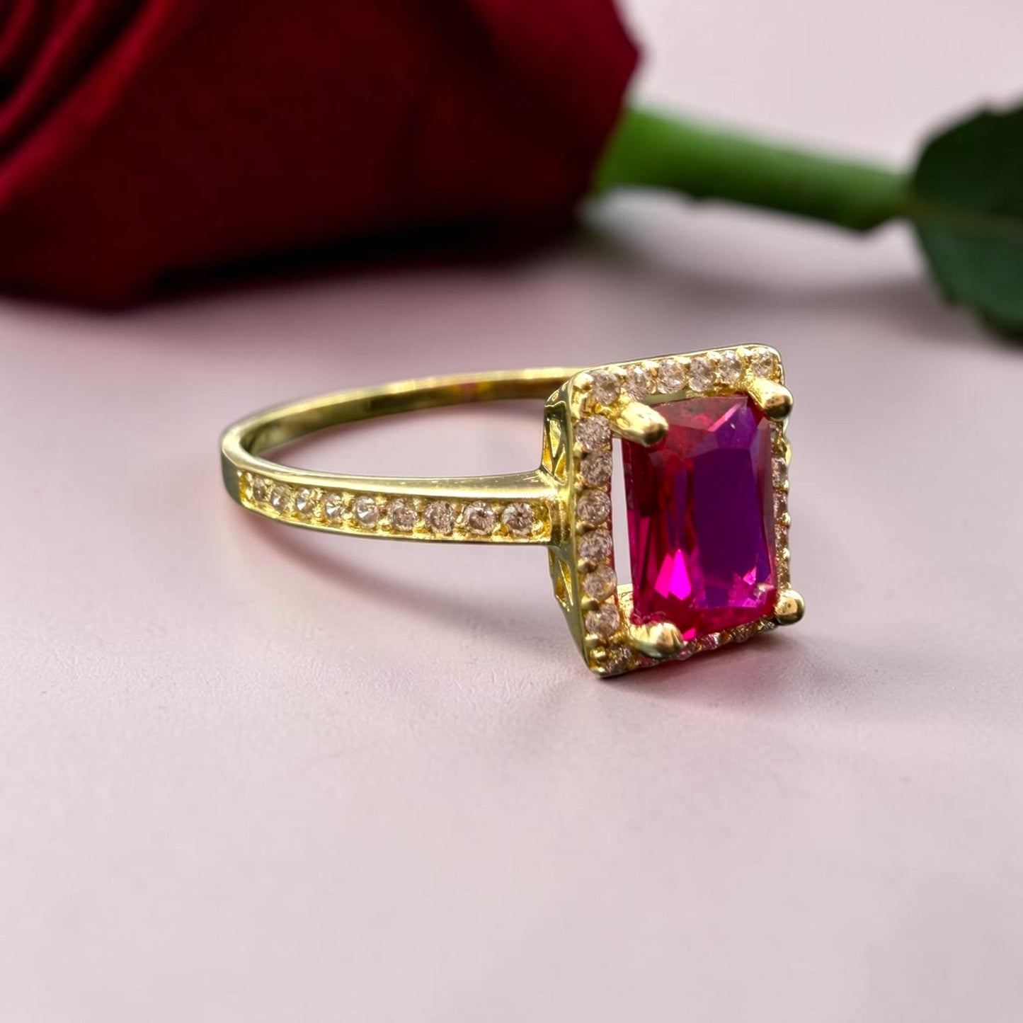 ANILLO RECTANGULAR ROSA EN ORO MEXICANO 10 K