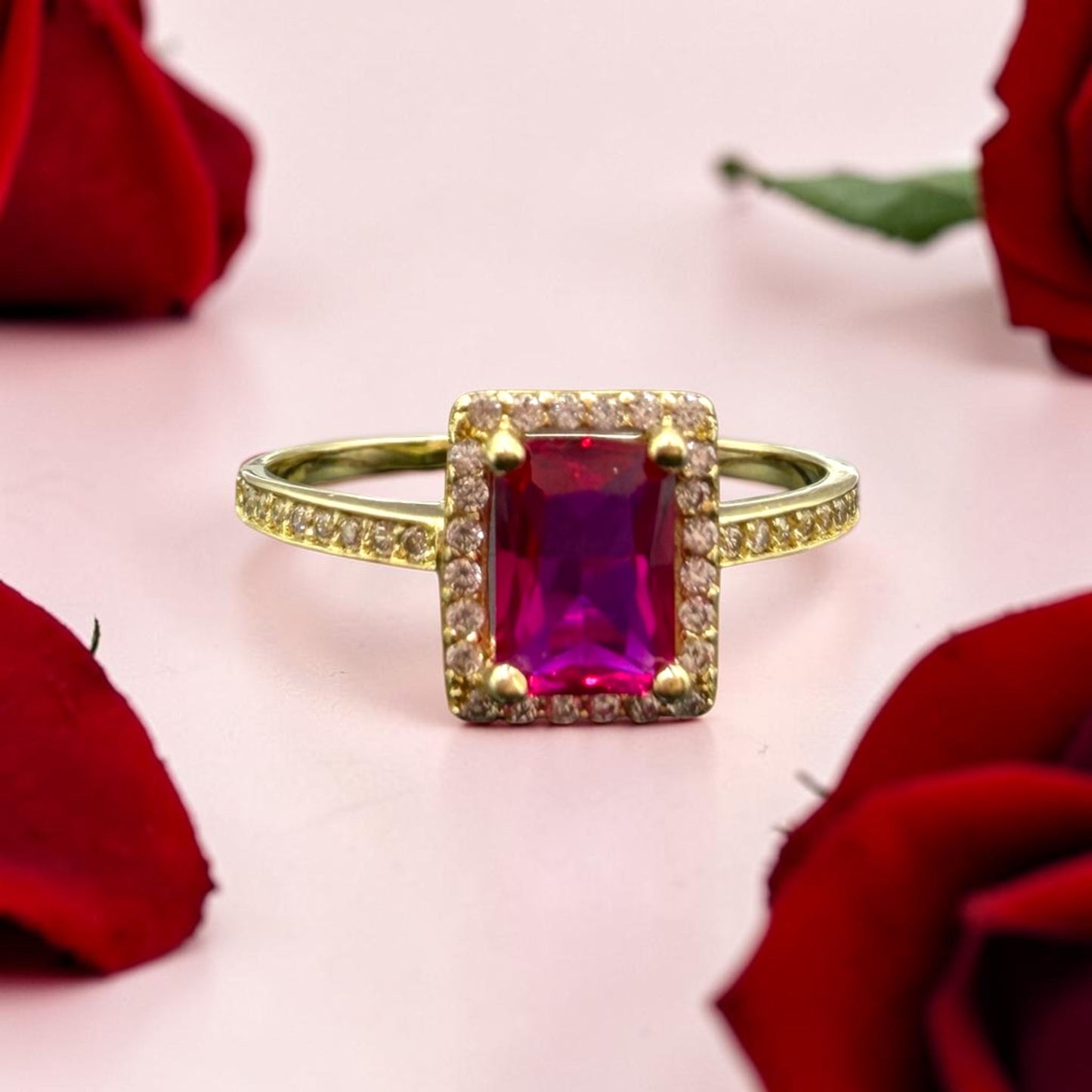 ANILLO RECTANGULAR ROSA EN ORO MEXICANO 10 K