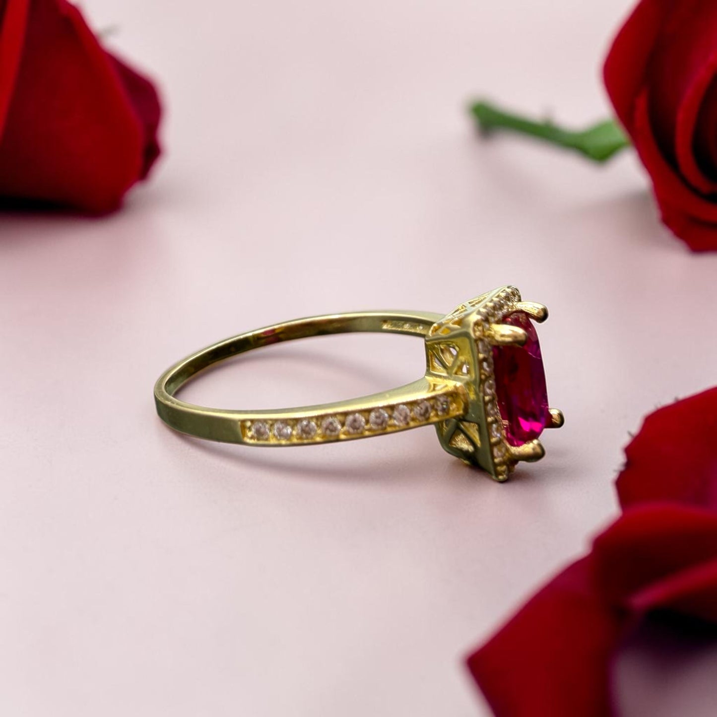 ANILLO RECTANGULAR ROSA EN ORO MEXICANO 10 K