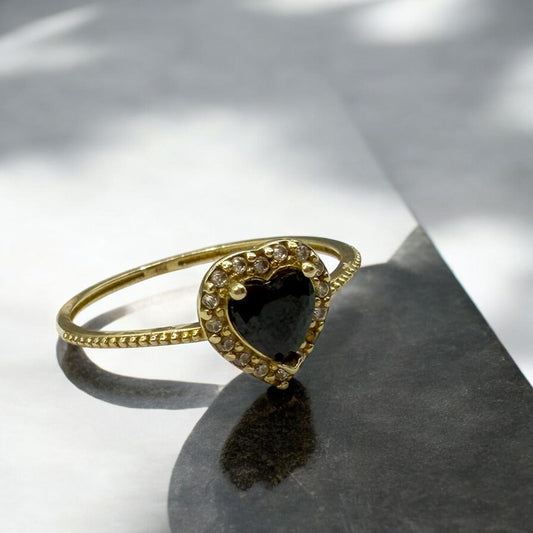 ANILLO DE CORAZON NEGRO EN ORO MEXICANO 10 K