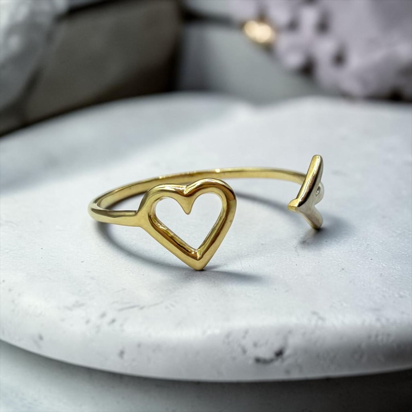 ANILLO CORAZON/FLECHA EN ORO MEXICANO 10 K
