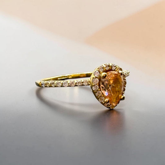 ANILLO GOTA DE AGUA EN COLOR NARANJA EN ORO MEXICANO 10 K