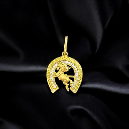 DIJE DE HERRADURA Y CABALLO EN ORO MEXICANO 10 K