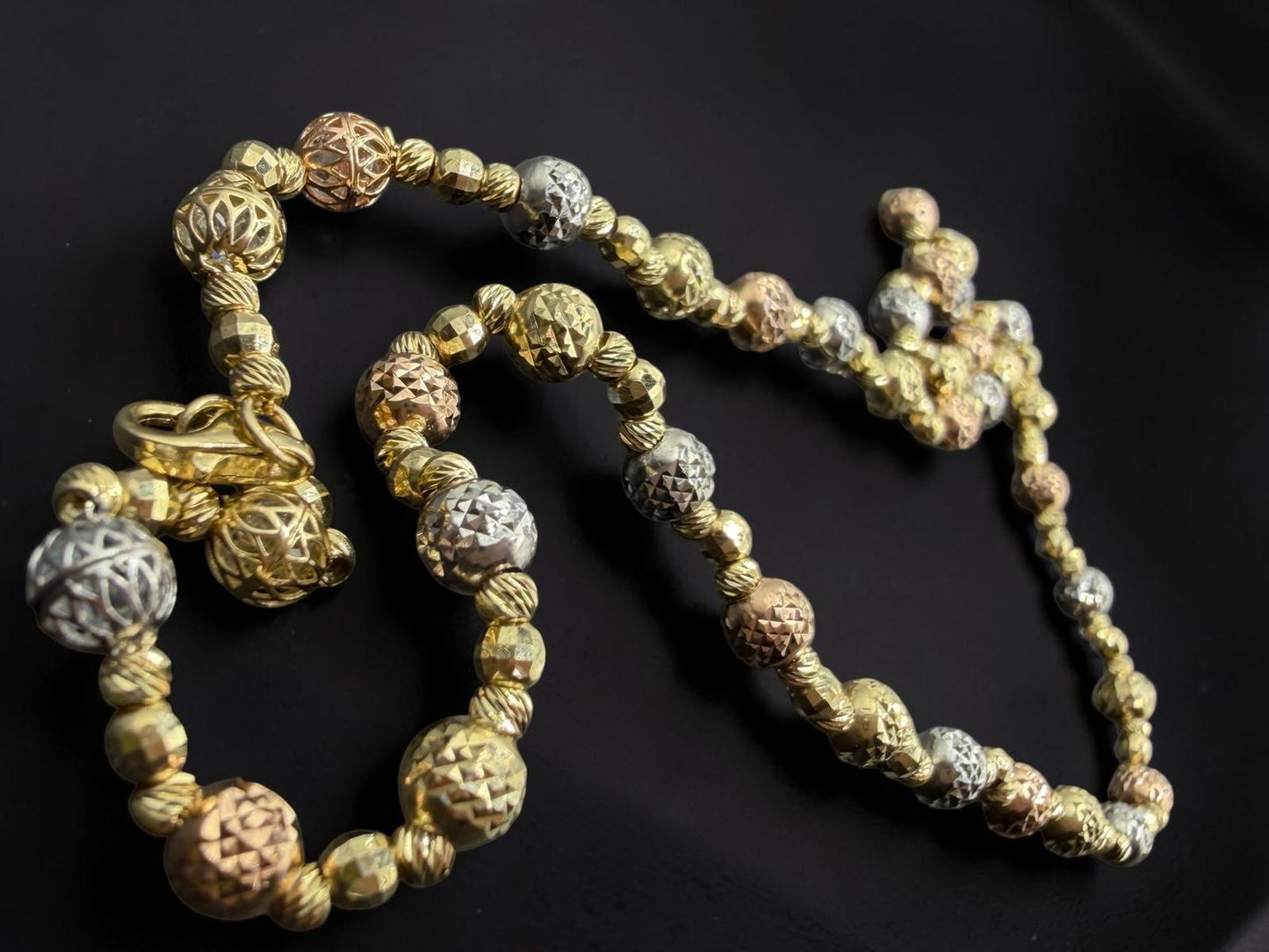 DUO DE COLLAR Y PULSO EN 3 OROS 14 K
