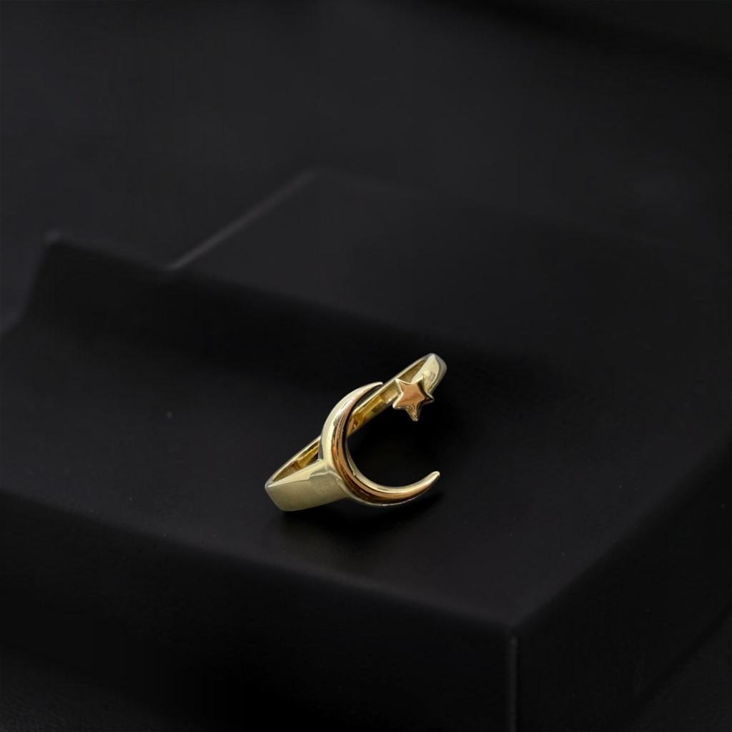 ANILLO LUNA ESTRELLA EN ORO 14 K