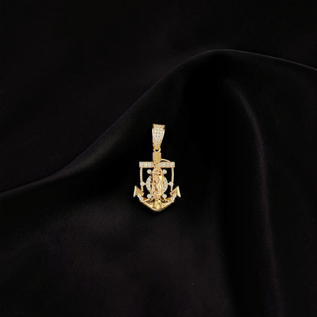 DIJE DE ANCLA CON VIRGEN DE GUADALUPE EN ORO 14 K