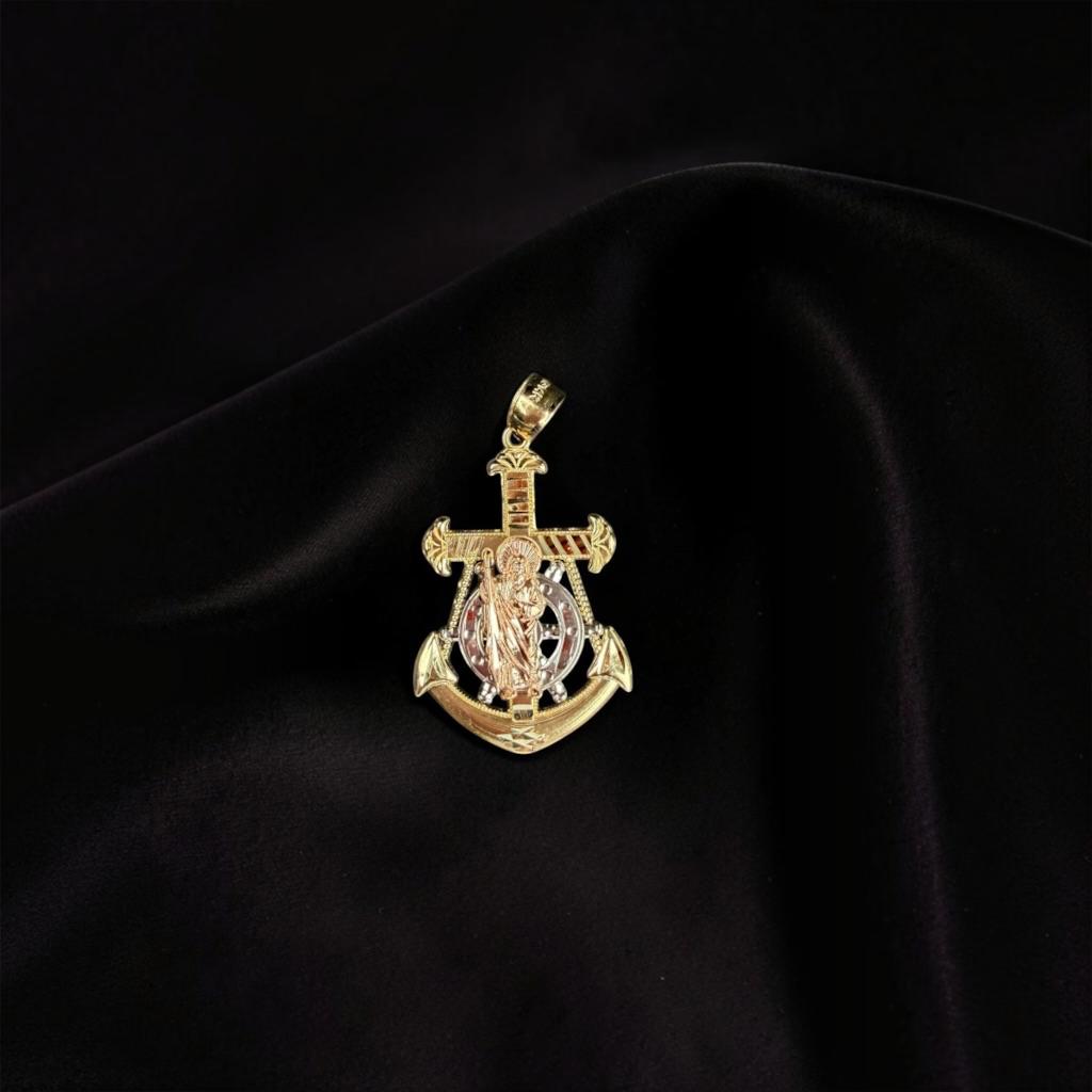 DIJE DE ANCLA CON SAN JUDAS TADEO EN ORO 14 K